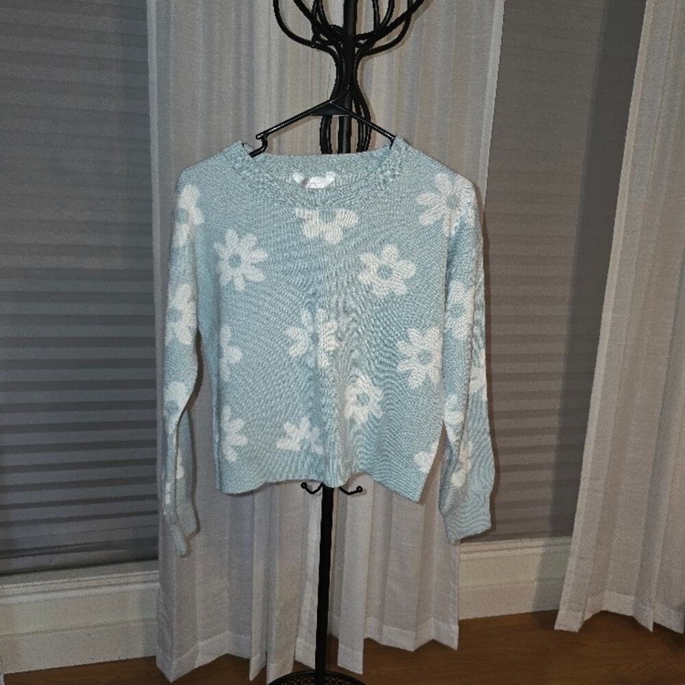 No Boundaries Small Floral Patterned Sweater - Blue and White